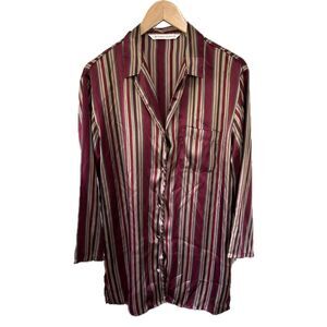 Victoria’s Secret Women's Stripe Button Down Silky Satin Sleep Shirt S